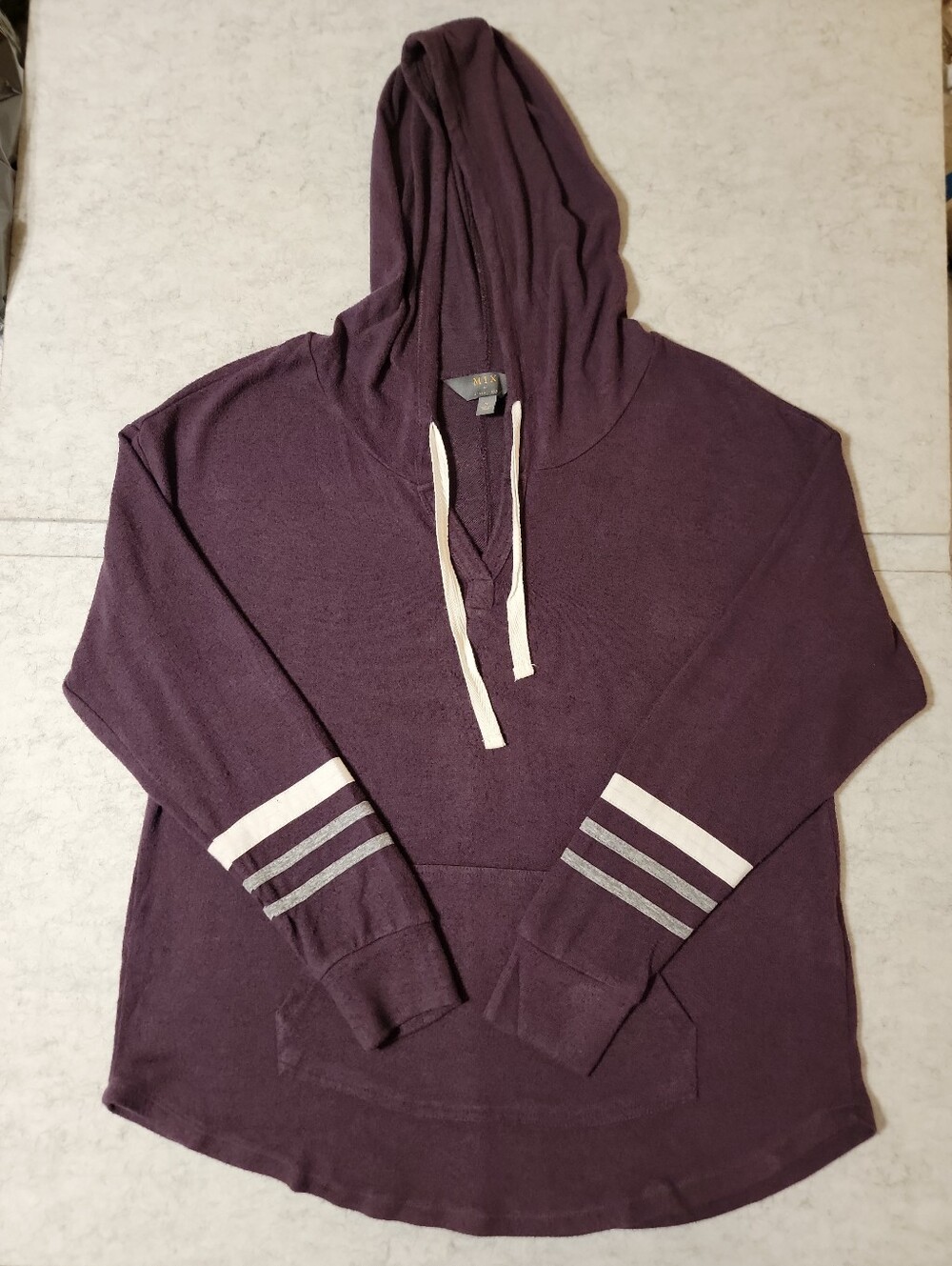 Mix by 41 Hawthorn Purple Striped Sleeve Pullover Hoodie Size Medium Rayon Blend